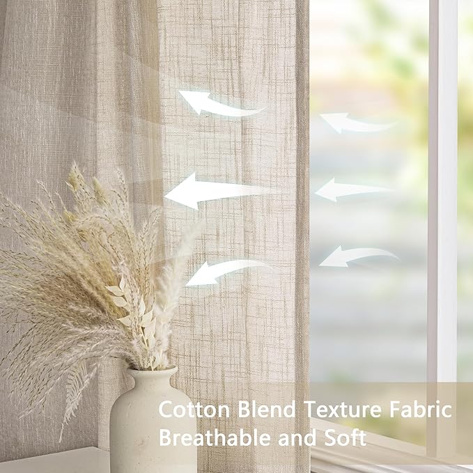 MYSKY HOME Kitchen Semi Sheer Oatmeal Curtains 24 Inch Long, Light Filtering Window Panels Rod Pocket Valance Neutral Drapes for Small Window/Cafe/Bathroom Basement, Taupe, 2 Panels, 34 x 24 Inch