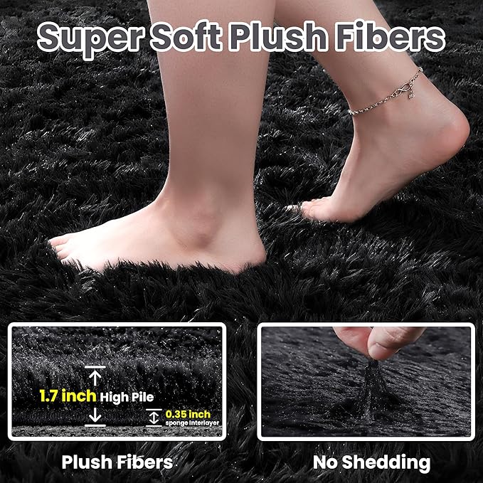 6x9 Area Rugs for Living Room Rug: Soft Fluffy Shag Black Rugs for Bedroom, Non-Slip Large Fuzzy Plush Rug Indoor Floor Carpet for Nursery Kids Boys Girls Room, Dorms, Playroom, Modern Home Decor