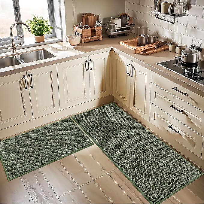BEQHAUSE Kitchen Rugs 20"x32", Non-Slip Kitchen Mats for Floor, Super Absorbent and Stain Resistant Kitchen Rugs, Machine Washable Rugs for Kitchen, Hallway, Laundry & Sink, Green