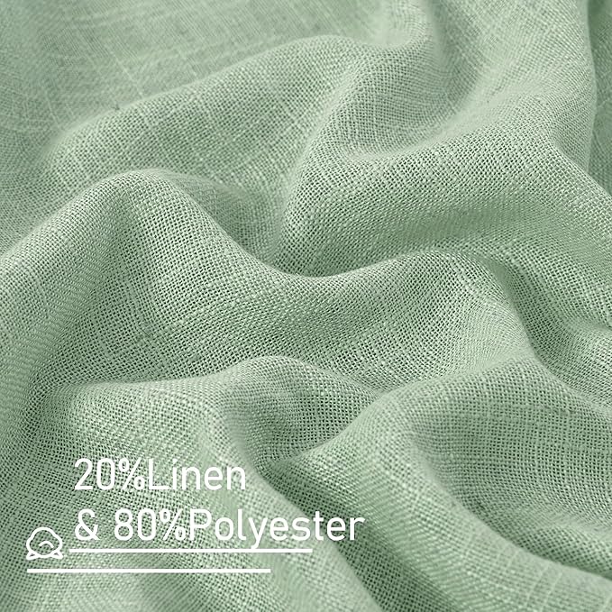 LAMIT Fresh Green Linen Curtains 54 Inch Length, Light Filtering Panels Back Tab and Rod Pocket Neutral Drapes for Living Room/Window/Bedroom, 52 x 54 Inch, 2 Panels