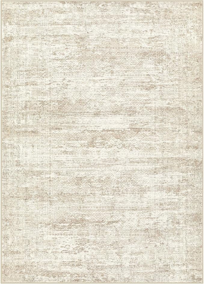 UERMEI 7x9 Area Rug Living Room Rugs - Washable Neutral Modern Abstract Soft Thin Rug Indoor Floor No Slip Rug Carpet for Bedroom Under Dining Table Home Office Decor - Beige/Brown