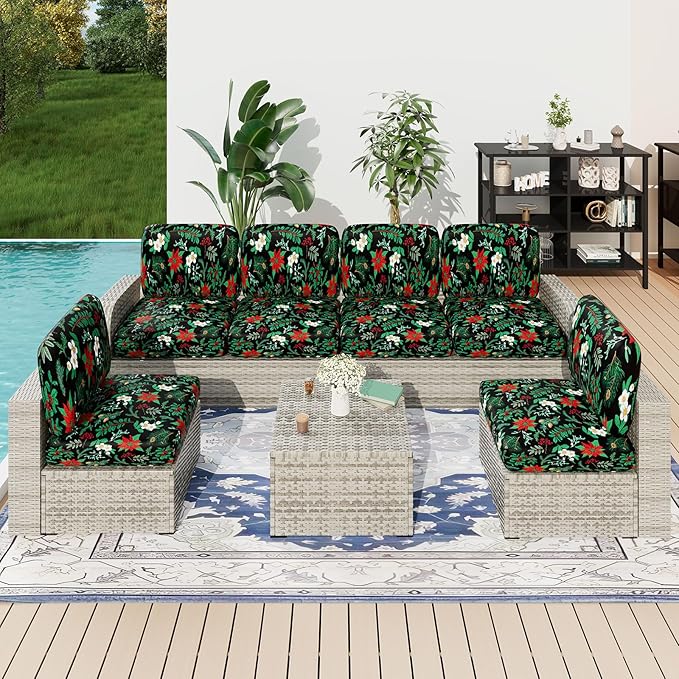 hyha Printed Couch Cushion Covers, Floral Sofa Covers Washable for Cushion Couch, Stretch Pattern Outdoor Cushion Covers for Patio Furniture with Elastic Bottom(Back Cover M, Christmas Botanical)