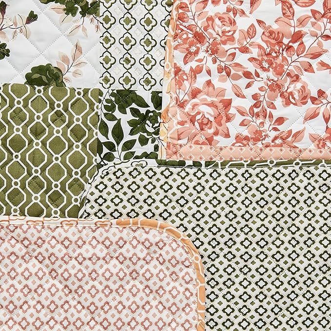 Great Bay Home Reversible Patchwork Loveseat Cover - Washable Slipcover Furniture Protector with Elastic Straps - Perfect for Kids & Pets - Box-Stitched Detail (Dusty Rose)