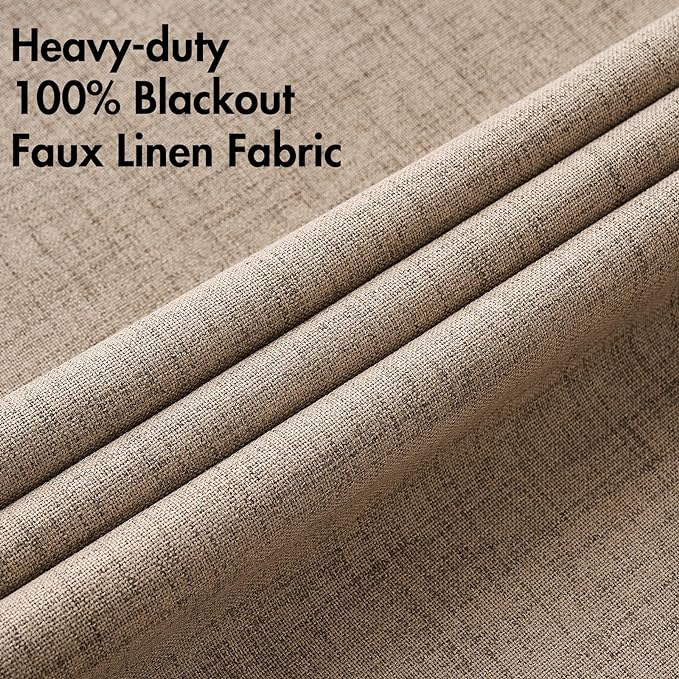 MIULEE 100% Blackout Linen Textured Curtains for Bedroom Solid Thermal Insulated Copper Brown Grommet Room Darkening Curtains & Drapes Luxury Decor for Living Room Nursery 62 x 84 Inch (2 Panels)