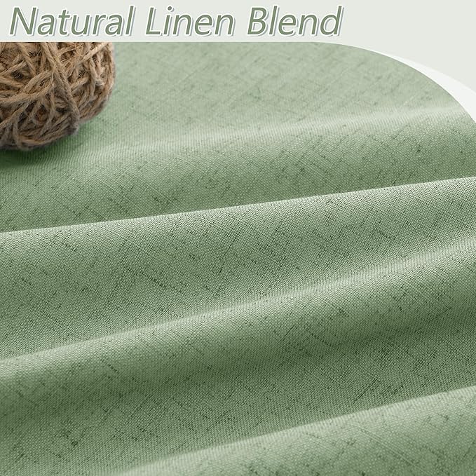 Guken Light Sage 100% Blackout Linen Curtains 63 Inch Length 2 Panels Set for Living Room Bedroom Back Tab/Rod Pocket Thermal Insulated Black Out Drapes Room Darkening Farmhouse Window Curtains
