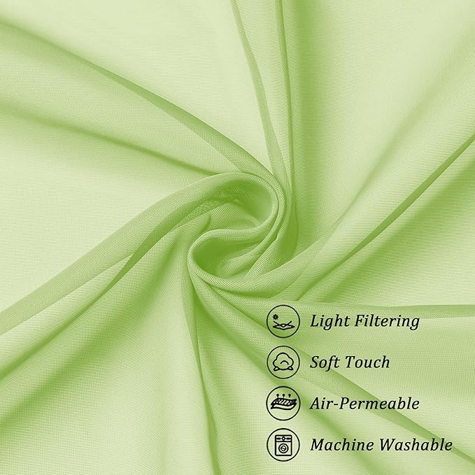 Chyhomenyc Sheer Lime Tier Curtains 24 Inch Length Set, Small Window Kitchen Curtains for Bathroom Living Room Basement, Farmhouse Short Voile Curtain 42Wx24L, Rod Pocket, 2 PCS