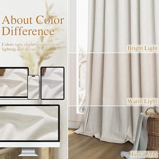 Guken Boho 100 Inches Long 100% Blackout Curtains Room Darkening Large Window Linen Drapes Sound Proof Heat Blocking Thermal Curtain for Bedroom Back Tab Rod Pocket, 52x100