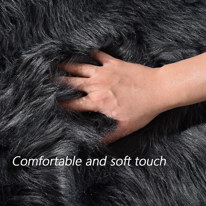 Latepis Living Room Rugs 8x10 Area Rugs for Living Room Dark Grey Faux Sheepskin Fur Rug for Bedroom Washable Fluffy Rug for Office Entertainment Home Décor