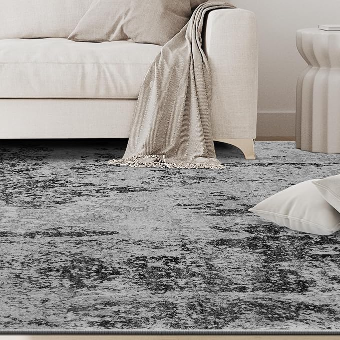 8x10 Area Rugs for Living Room Rug Washable: Abstract Large Rug for Dining Room Bedroom Carpet Non Slip 8 by 10 Indoor Modern Nursery Home Office Black Grey Gold