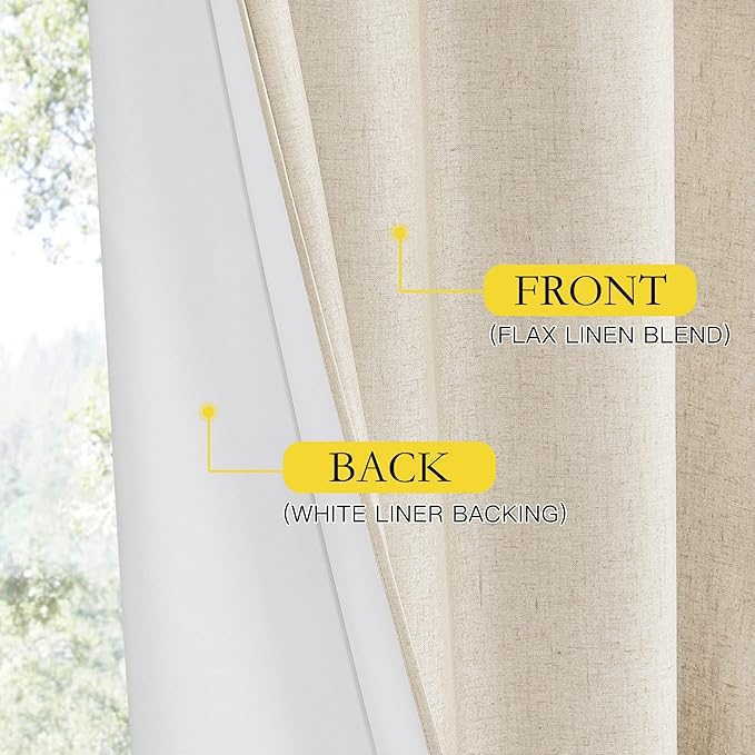NICETOWN 100% Blackout Linen Texture Curtains 90 inches Long, Beige, 2 Panels, Thermal Insulated Full Blackout 2-Layer Lined Drapes, Energy Efficiency Window Draperies for Boy's Room