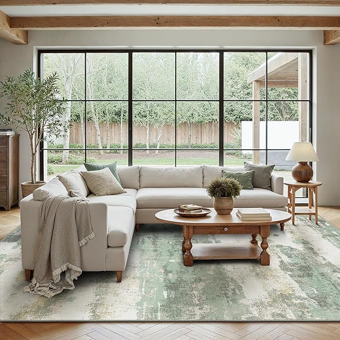BEIMO Area Rugs 5x8 for Living Room Bedroom, Modern Abstract Machine Washable Large Light Green Rug Soft Rug, Low Pile Floor Carpet with Non Slip Backing for Dining Room