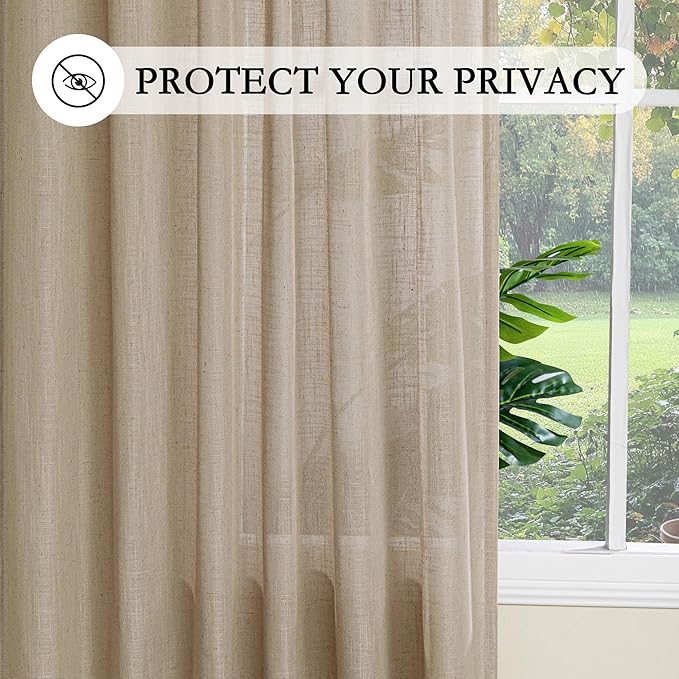 MYSKY HOME Patio Curtains for Sliding Door 90 inch Length 2 Panels Set, Living Room Curtains & Drapes Soft Farmhouse Window Treatments Back Tab Semi Sheer Draperies, 50" W x 90" L, Taupe