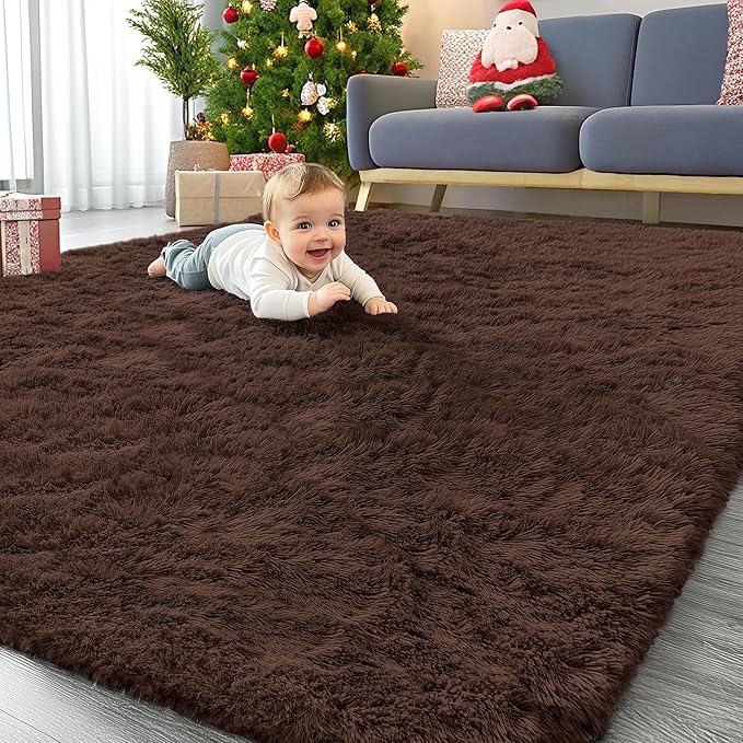 OLANLY 7x7 Machine Washable Large Area Rugs for Living Room, Bedroom, Soft Fluffy Shaggy Bedside Rug, Indoor Floor Carpet for Kids Girls and Boys, Dorms, Nursery, Home Decor Aesthetic, Coffee