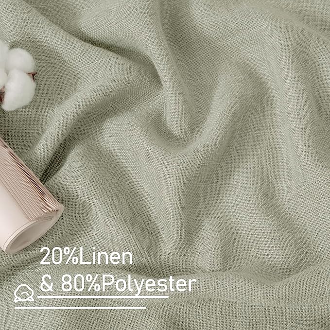 LAMIT Sage Grey Linen Boho Curtains 84 inch Length 2 Panels, Light Filtering Semi Sheer Panels Back Tab and Rod Pocket Neutral Drapes for Bedroom/Living Room, 34 x 84 Inch