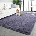 TWINNIS Super Soft Shaggy Rugs Fluffy Carpets 3x5 Feet, Indoor Modern Plush Area Rugs for Living Room Bedroom Kids Room Nursery Home Decor, Upgrade Anti-Skid Rectangular Fuzzy Rug, Grey Purple