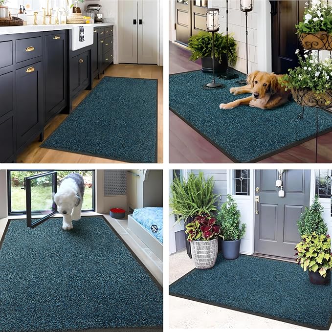 Mibao Front Door Mat, Dirt Trapper Welcome Mat for Outdoor Indoor, Non-Slip Waterproof Doormat, Durable Machine Washable Low Profile Entry Rug for Back Door Outside Patio Porch, 72" x 48", Blue
