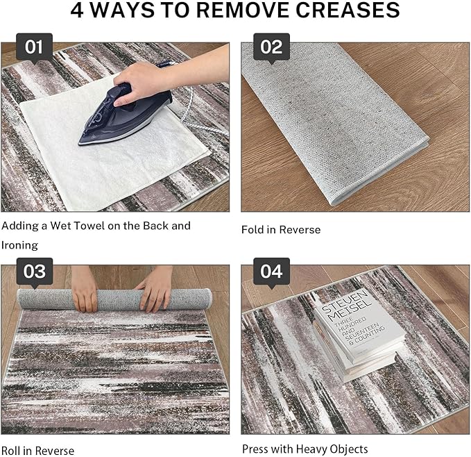 Lansny Modern Abstract Runner Rug 2.6x14, Dark Light Brown White Washable Long Kitchen Runner Non-Slip Soft Hallway Rug Runner Thin Print Faux Wool Carpet for Entryway Bedroom Laundry Room Indoor