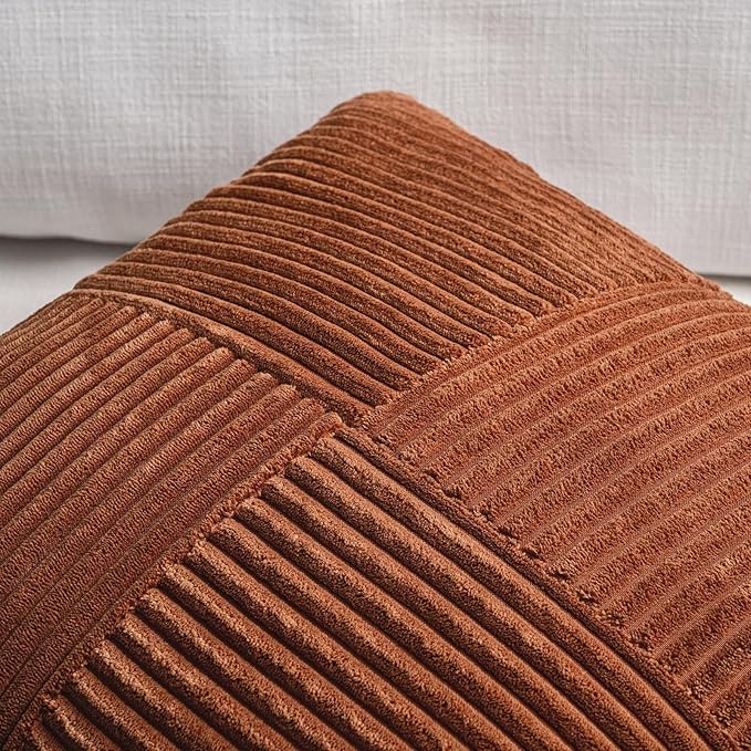 Fancy Homi 2 Packs Rust Samll Decorative Throw Pillow Covers 12x12 Inch with for Living Room Couch Bed, Farmhouse Boho Home Decor, Soft Corss Patchwork Corduroy Square Terracotta Cushion Case 30x30 cm
