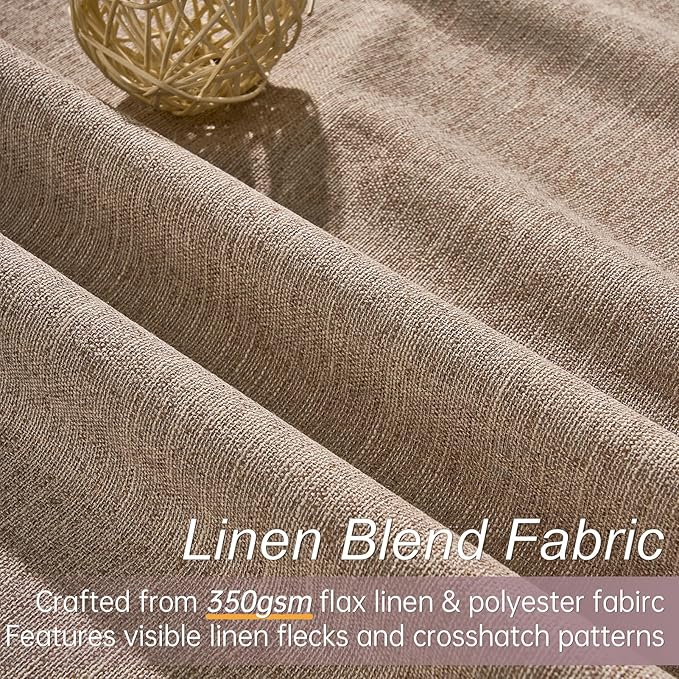 Topfinel Taupe Burlap Linen Blackout Curtains & Drapes 84 Inch Length 2 Panels Set, Flax Linen Brown Tan Beige Room Darkening Soundproof Cabin Curtains with Hooks Rings for Bedroom Living Room