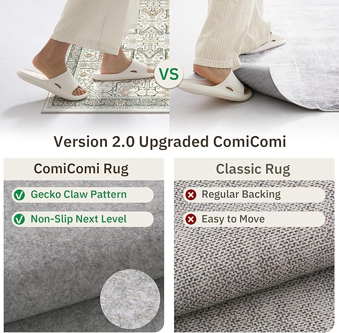 Hallway Washable Runner Rug 2x10 - Non Slip Vintage Kitchen Runner Rugs for Entryway Low-Pile Waterproof Long Runners for Living Room Bedroom Medallion Indoor Floor Mat for Bathroom Laundry Green