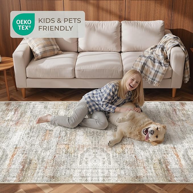 Washable Runner Rugs for Bedroom - 2x6 Runner Rug Non Slip, Ultra-Thin Entryway Runner, Soft Abstract Kitchen Runner for Hallway, Laundry, Bathroom, Indoor Door Mat(2'x6', Grey/Rust)