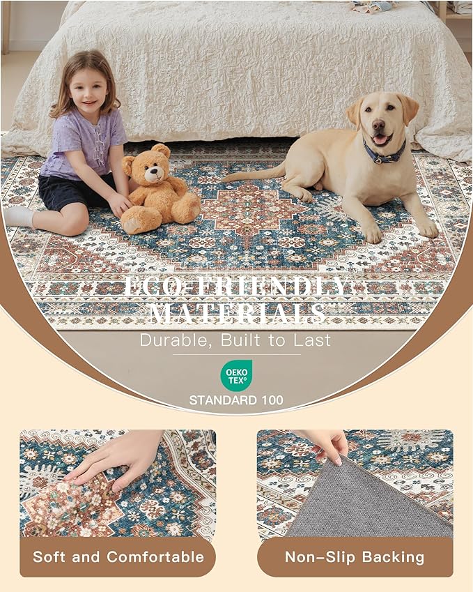 Madane Hallway Runner 3x8, Kitchen Rugs Washable Entryway Rug Vintage Kitchen Runners Non Slip Indoor Area Rug Farmhouse Carpet Runner for Bathroom Living Room Bedroom (3 X 8, Navy Blue)