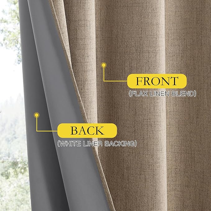 NICETOWN Burlap Vintage Open Linen Weave Flax Thermal Curtains, 100% Blackout Curtains 48" Long for Dining Room, Soundproof Window Treatment Drapes for Hall Room, 52" Wide Per Panel, Set of 2