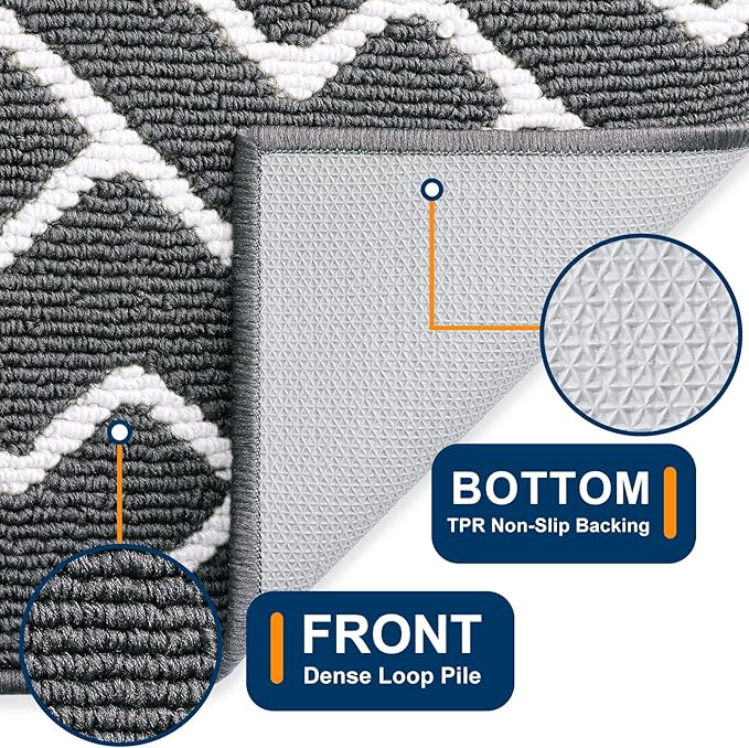 OLANLY Front Door Mat, Non-Slip Rubber Backing, Dirt Resistant and Absorbent, Washable, Easy to Clean Low-Profile Indoor Doormat for Back Door, Entryway, Inside Entrance, 40x32, Charcoal