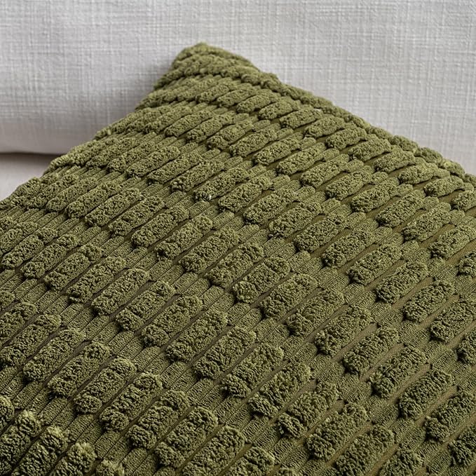Fancy Homi 4 Packs Boho Moss Green Decorative Throw Pillow Covers 16x16 Inch for Couch Bed Sofa, Rustic Modern Farmhouse Home Decor, Soft Plush Corduroy Cute Square Cushion Case 40x40 cm
