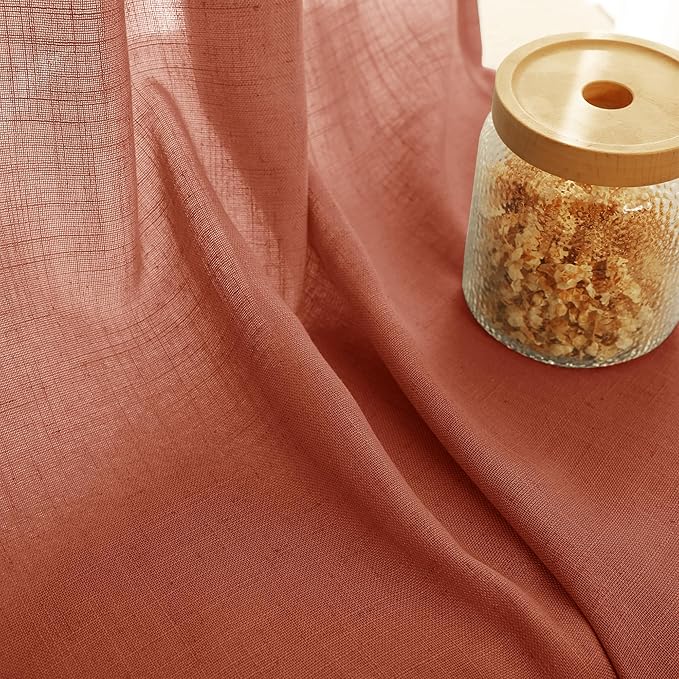 102 inch Linen Terracotta Curtains 2 Panels for Living Room Back Tab Light Filtering Semi Sheer Rust Colored Curtains 102 inches Long Soft Thick Cotton Cloth Textured Rustic Boho Farmhouse Room Decor