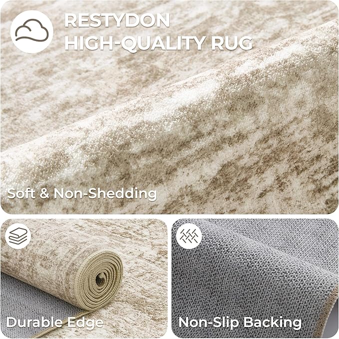 Rug Runners for Hallways Non Slip - 2x8 Runner Rug for Bedroom, Washable Runner with Rubber Backing, Soft Low-Pile Carpet for Kitchen, Laundry, Bathroom (2'x8', Brown/Ivory)