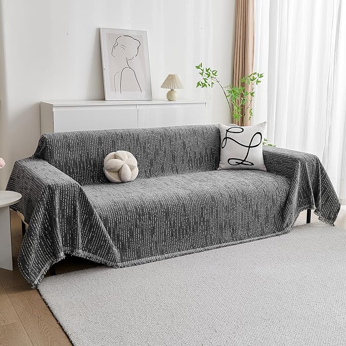 MYSKY HOME Couch Covers for Sofa, Dog Couch Cover Protector, Dark Grey Lines Sofa Covers for Sectional L Shape, Pets Couch Throw Cover Washable Durable Large Couch Cover for Dogs, Cats, 71"X150"
