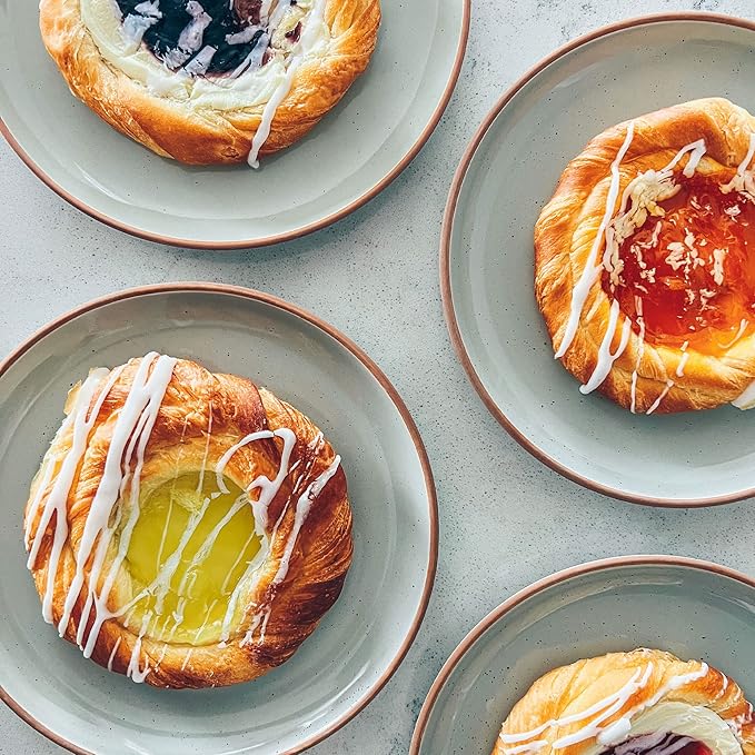 Mora Ceramic Plates Set, 7.8 in - Set of 6 - The Dessert, Salad, Appetizer, Small Dinner etc Plate. Microwave, Oven, and Dishwasher Safe, Scratch Resistant. Kitchen Porcelain Dish - Earl Grey