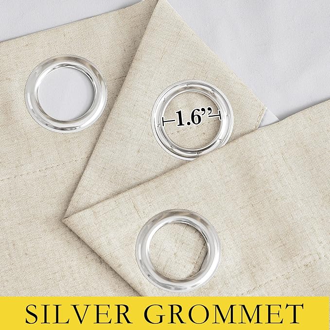 NICETOWN Linen Blackout Curtains for Kitchen, Beige, 2 Panels, 34" Wide x 48" Long, Short Kitchen Burlap Linen 100% Blackout Drape Panels for Night Shift, Great Job for Blocking Light