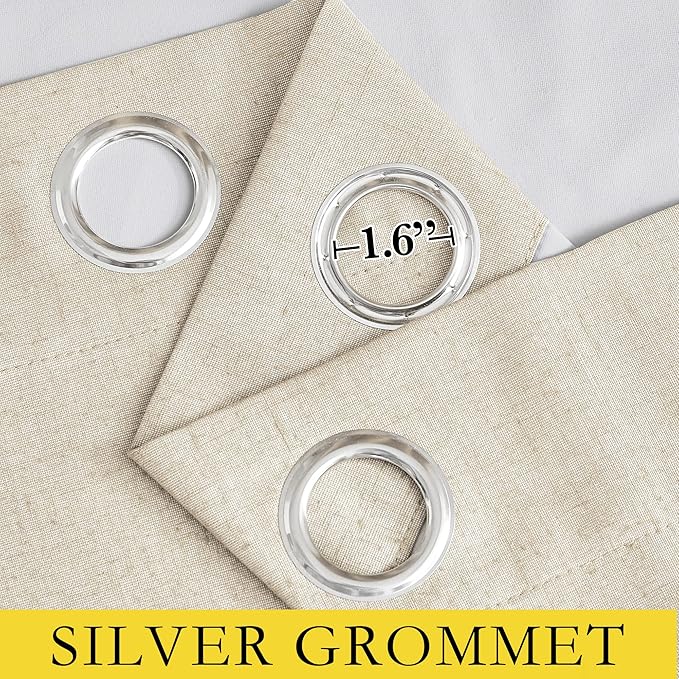 NICETOWN 100% Absolutely Blackout Linen Curtains with Thermal Insulated White Liner, Beige, 62" Wide, 2 Pieces, Privacy Vertical Window Drapes for Office Laundry Living Room Windows 84 inch Long