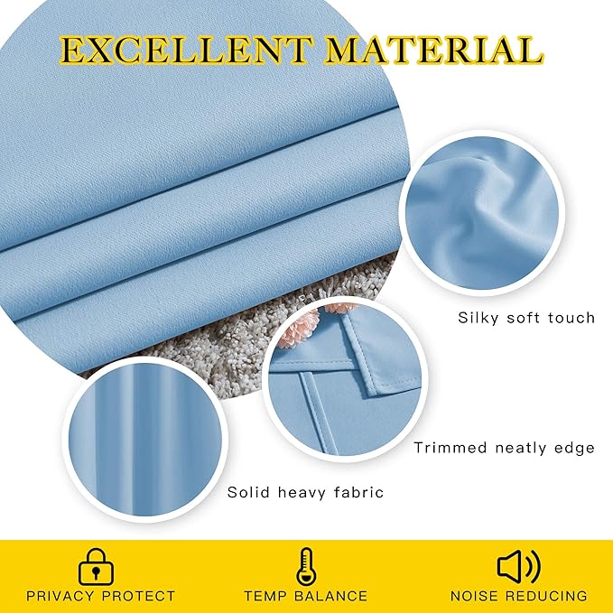 NICETOWN Sky Blue Blackout Curtains - Home Decor Window Treatment Ring Top Blackout Draperies Curtains for Living Room (2 Panels， 52 by 84， Blue)