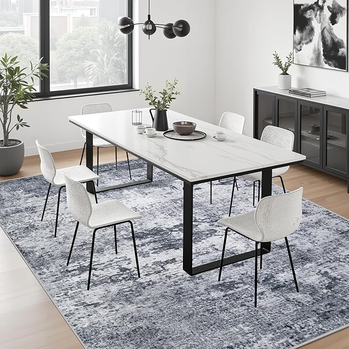 10x12 Area Rug Living Room Rug: Washable Modern Abstract Soft Thin Rug Indoor Floor No Slip Stain Resistant Carpet for Bedroom Dining Room Farmhouse Nursery Home Office - Grey