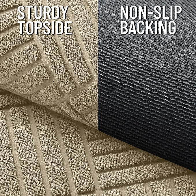 OLANLY Front Door Mat Outside Entrance 35x23, Absorbent, Heavy Duty Sturdy Natural Rubber Doormat Indoor Outdoor, Stain and Fade Resistant, Non-Slip Low Profile Floor Mat for Entryway, Beige Diamond
