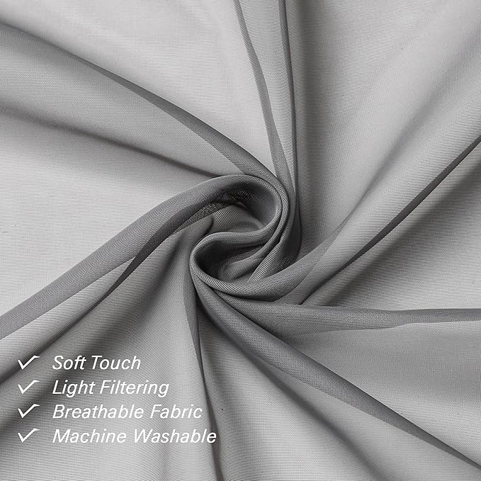 Lecloud Grey Sheer Curtains 45 Inch Long 2 Panels, Short Voile Drapes for Dinning Small Windows, Light Filtering Voile Curtain for Living Room Bedroom Bathroom, Dual Rod Pocket, 40" Wx45 L
