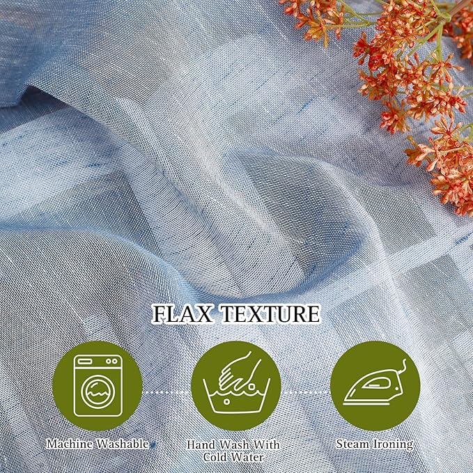 NICETOWN Linen Textured Semi Sheer Curtains 84 inches Length, Eyelet Top Bedroom Window Privacy Translucent Light Filtering Flax Sheer Drapes for Guest Room, 52 inches Wide, 2 Panels, Sea Mist