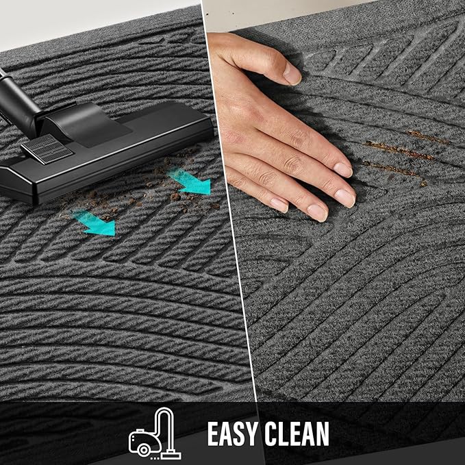 HIYARD Sturdy Front Door Mat, Absorbent Muddy Dirt Resist Welcome Door Mats Outdoor Indoor, Stain and Fade Resistant, Non-Slip Backing Entry Mat Low Profile Doormat for Entryway, 47×32, Grey