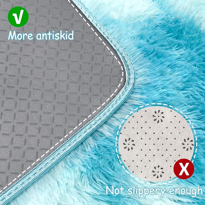 Tie-Dyed Sky Blue 2x8 Machine Washable Runner Rugs for Hallway Soft Fluffy Shaggy Bedside Rugs for Bedroom Living Room Indoor Floor Carpet for Kids Girls and Boys Nursery Rooms Home Decor Aesthetic