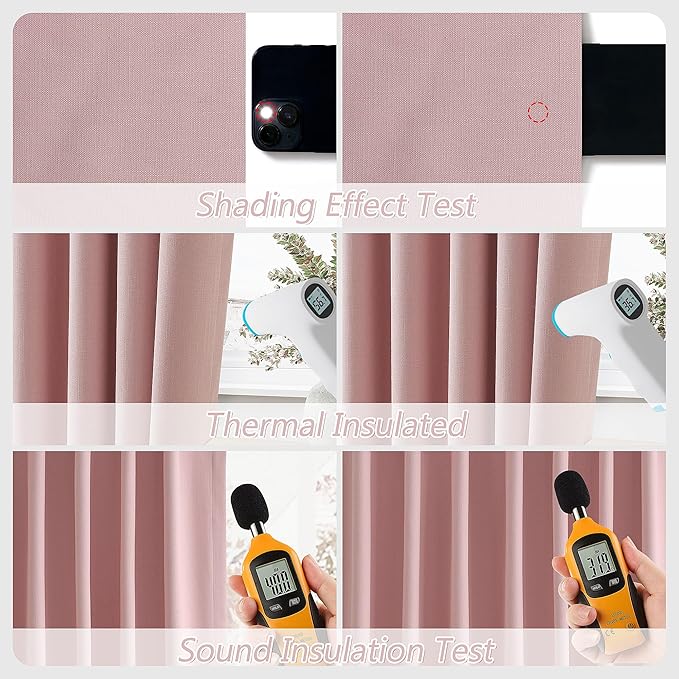 Guken 100% Blackout Curtains 80 Inch Length 2 Panels Set for Gilrs Bedroom Back Tab Thermal Insulated Black Out Linen Drapes Room Darkening Window Curtains 80 Inches Long,Pink