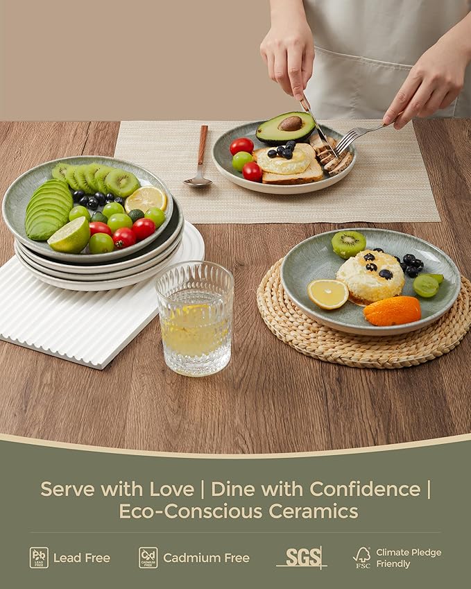 Ceramic Plates, 8.0 Inch Round Stoneware Salad Plates Use for Dessert, Salad, Appetizer, Microwave and Dishwasher Safe, Scratch Resistant Small Dinner Plate of 6