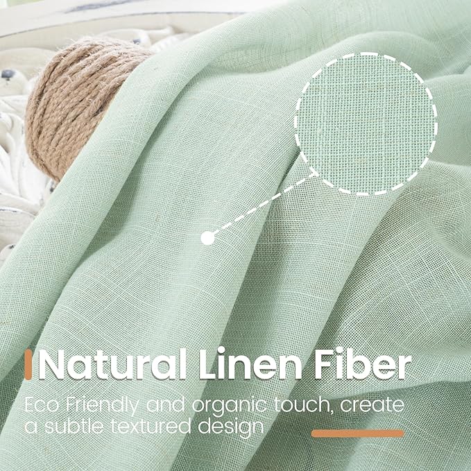 BGment Light Green Linen Semi Sheer Curtains 84 Inches Long for Living Room - Spring Boho Sage Drapes Light Filtering Window Treatments Decor with Rod Pocket for Dining Bedroom, 2 Panels, 52 X 84 Inch
