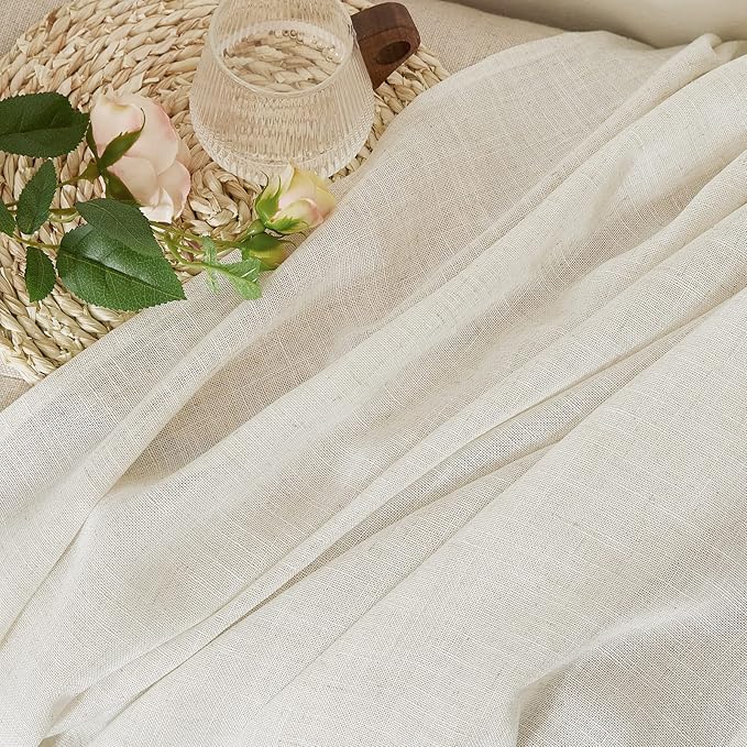 NICETOWN Linen Burlap 144 inches Long Curtains for Living Room, Grommet Privacy with Light Filtering Semi Sheer Window Treatments for Bedroom/Living Room, W52 x L144, 2 Panels