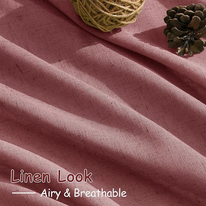 Nanspring Canyon Rose Linen Curtains 96 Inches Long 2 Panels Set for Living Room Rod Pocket Back Tab Semi Sheer Light Filtering Protect Privacy Dusty Rose Curtain for Bedroom Floor Length 52x96