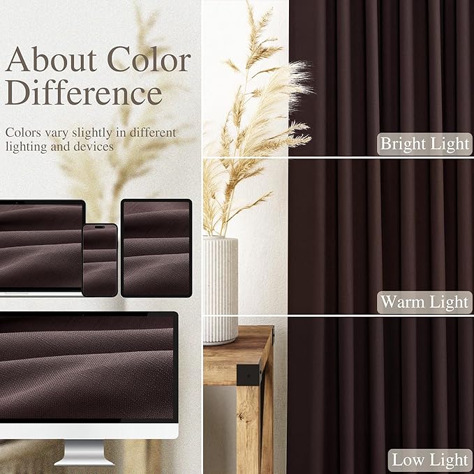 Coffee Brown Linen Curtains 80 Inch Length for Living Room Light Filtering Semi Sheer Curtain Back Tab Rod Pocket Luxury Modern Rustic Home Decor Neutral Drapes for Bedroom Dinner Room 52x80, 2 Panels