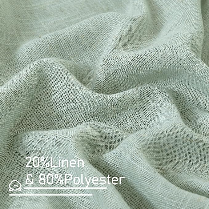 LAMIT Light Sage Linen Curtains 45 Inches Long for Bedroom, Light Filtering Panels Back Tab and Rod Pocket Neutral Drapes for Kitchen/Window/Loft Room, 52 x 45 Inch, 2 Panels