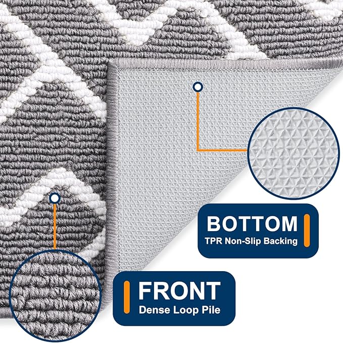 OLANLY Front Door Mat, Non-Slip Rubber Backing, Dirt Resistant and Absorbent, Washable, Easy to Clean Low-Profile Indoor Doormat for Back Door, Entryway, Inside Entrance, 47x20, Grey